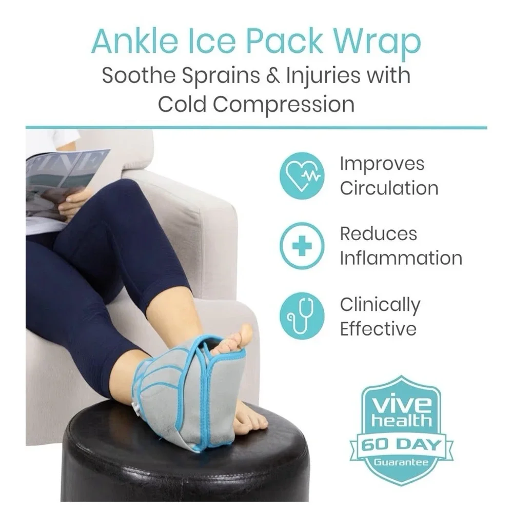 Vive Compression‎ Ankle Ice Pack Wrap for Foot Pain 1 Count (Pack of 1), Grey